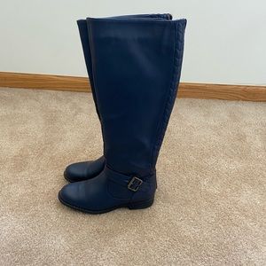 Navy Blue Knee-High Boots
